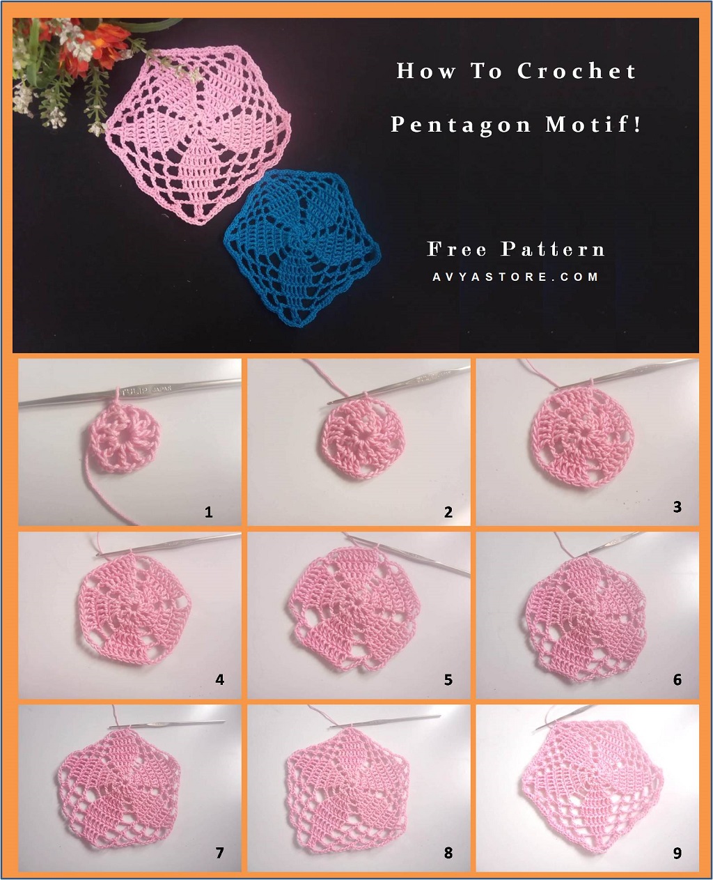 How To Crochet Pentagon Motif Free Pattern and Instructions