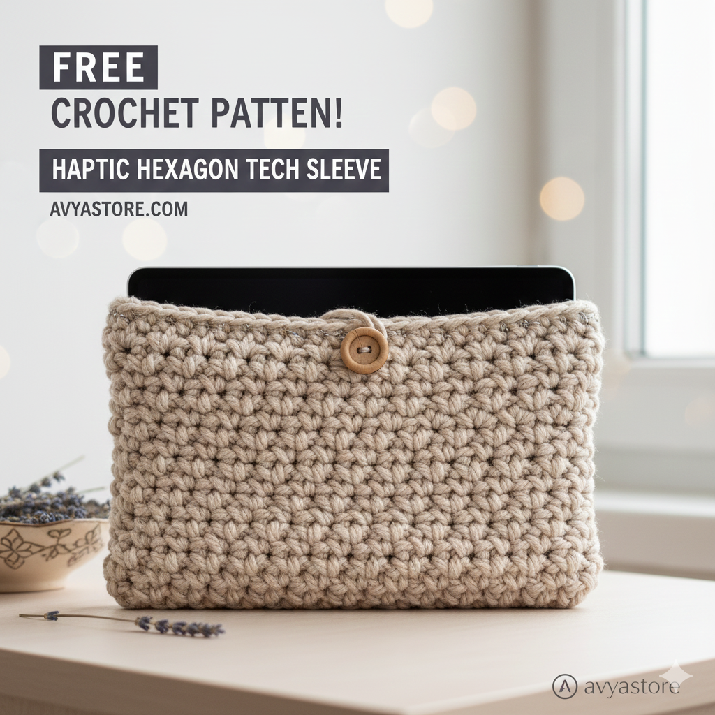 "Modern crochet puff stitch tablet sleeve in vibrant blue and orange 2026 trend style"